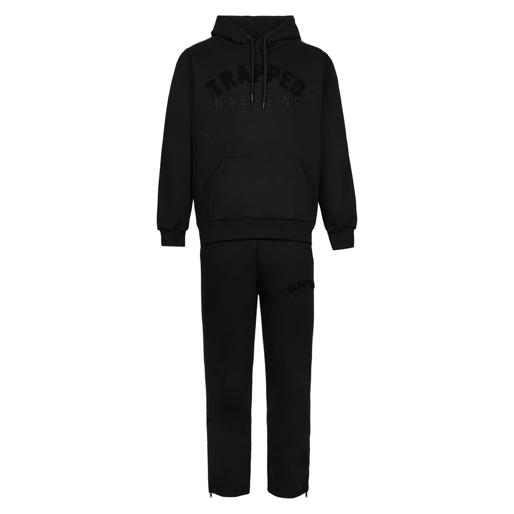 Black/Black Hooded Trapped Magazine Chenille Trackset ( Regular Fit)