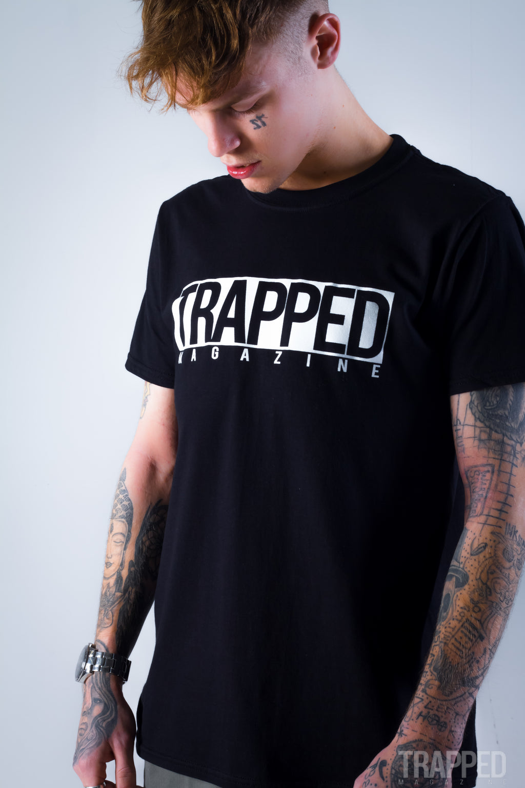 Black Classic Box Logo Trapped Magazine T-Shirt